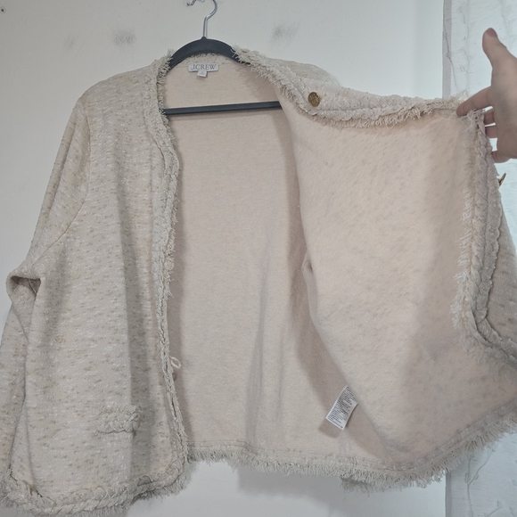 J. Crew Marled fringe-trim sweater lady jacket cream Preppy Neutral Quiet Luxury - Picture 6 of 12